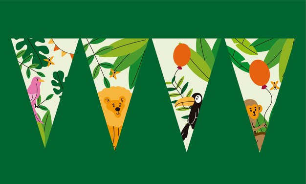 Decoração de aniversário de animal de selva design plano