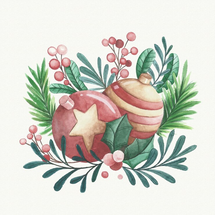 Vetor grátis decoração de bolas de natal em aquarela