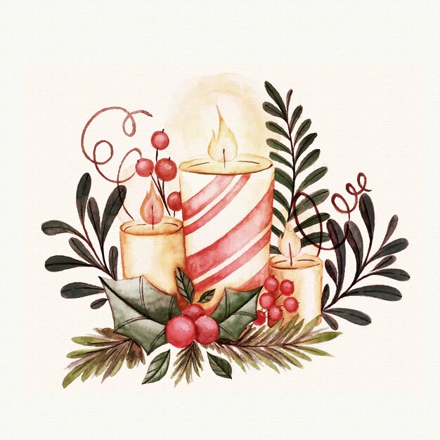 Decoração de velas de Natal em aquarela