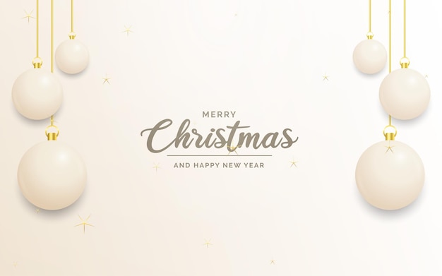 Vetor grátis decoração festiva de natal bolas de natal brancas e douradas para blog de redes sociais do site ou seu canal de vídeo ilustração vetorial