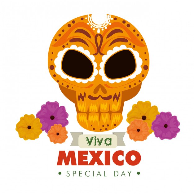 Decoração ornamental de caveira com flores para evento no México