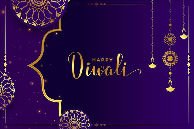 Decorativo feliz diwali saudação backgorund na cor roxa