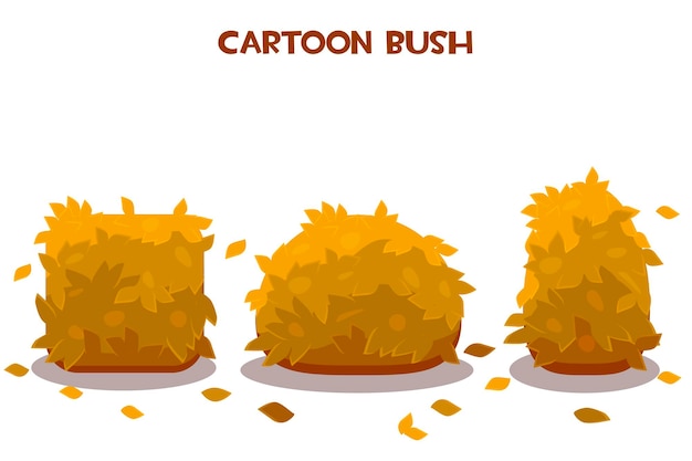 Definir arbustos de outono secos de laranja isolado de vetor. coleção de arbustos de desenhos animados de diferentes formas e folhas caem.
