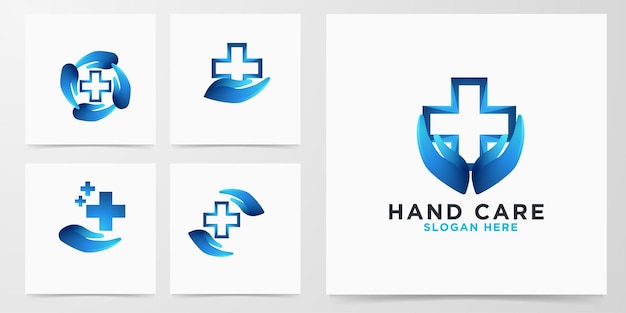 Vetor grátis definir logotipo moderno da cruz médica para cuidados com as mãos