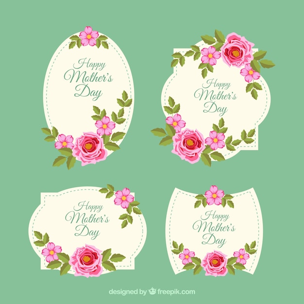 Definir rótulos de dia das mães com flores vintage