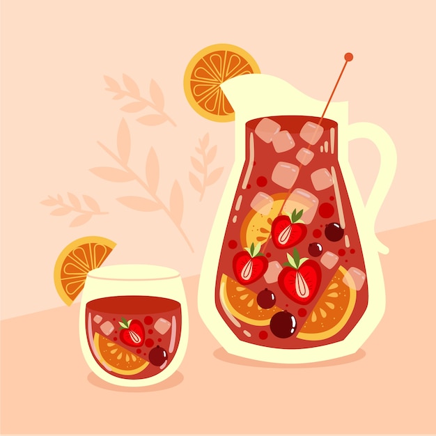 Deliciosa bebida refrescante de sangria ilustrada