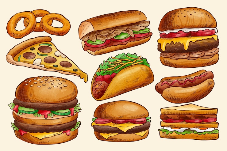 Vetor grátis deliciosa coleção de fast food