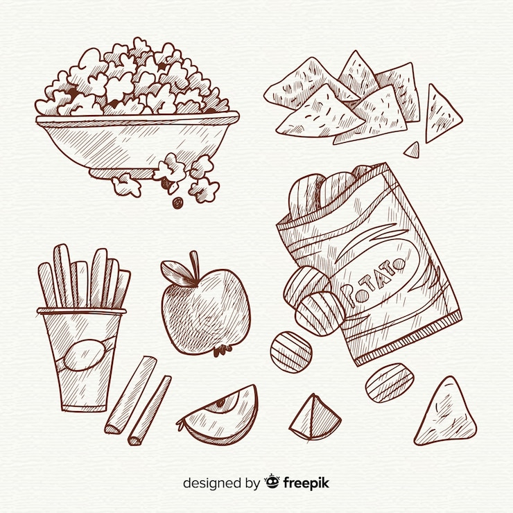 Vetor grátis deliciosa mão desenhada lanche coleção