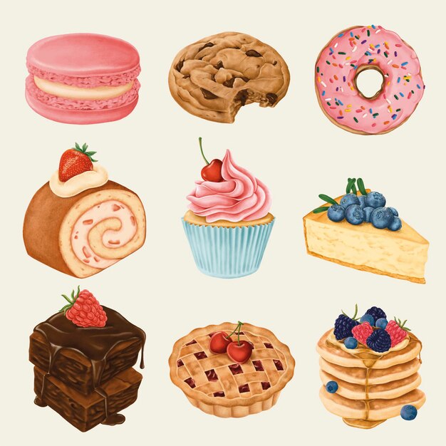 Delicioso conjunto de sobremesas pintadas à mão