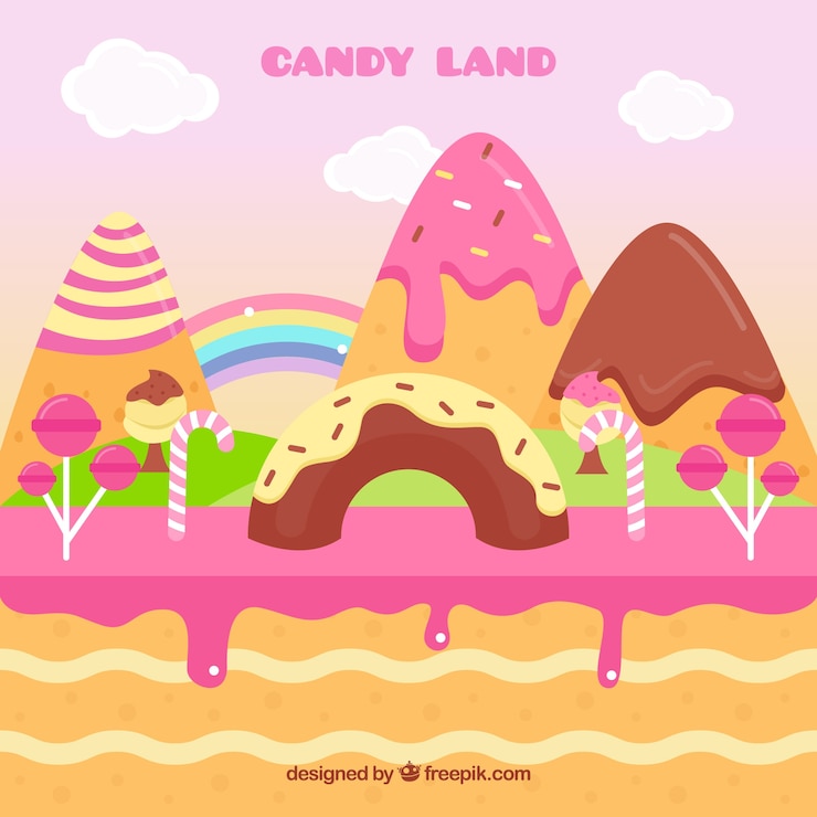 Vetor grátis delicioso fundo de terra de doces em estilo plano
