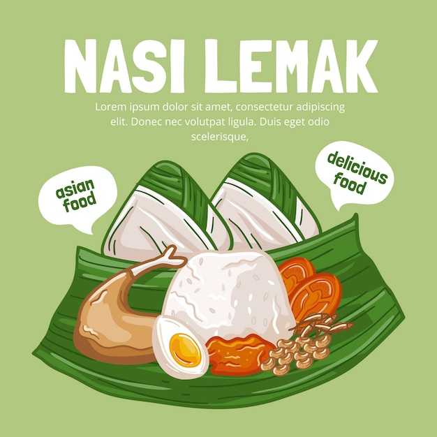 Vetor grátis delicioso nasi lemak pronto para servir