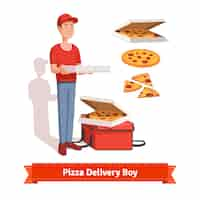 Vetor grátis delivery boy holding pizza caixa de papelão