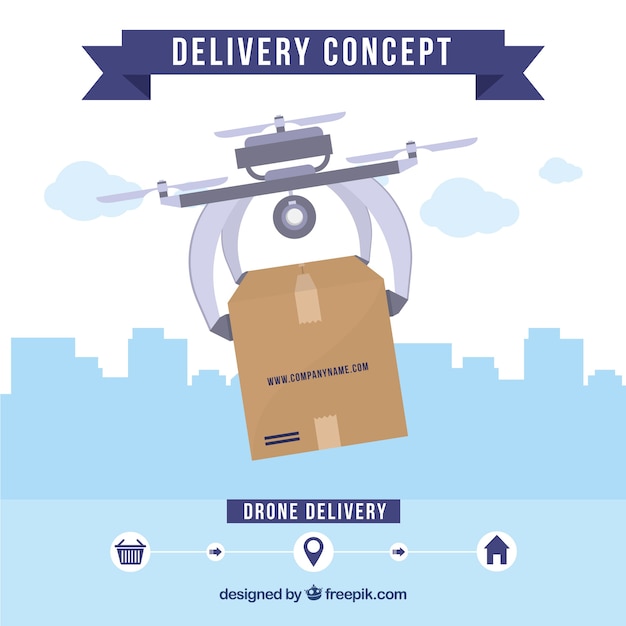 Vetor grátis delivery dron e skyline