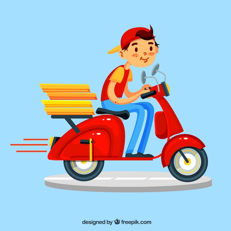 Vetor grátis deliveryman clássico com scooter e boné