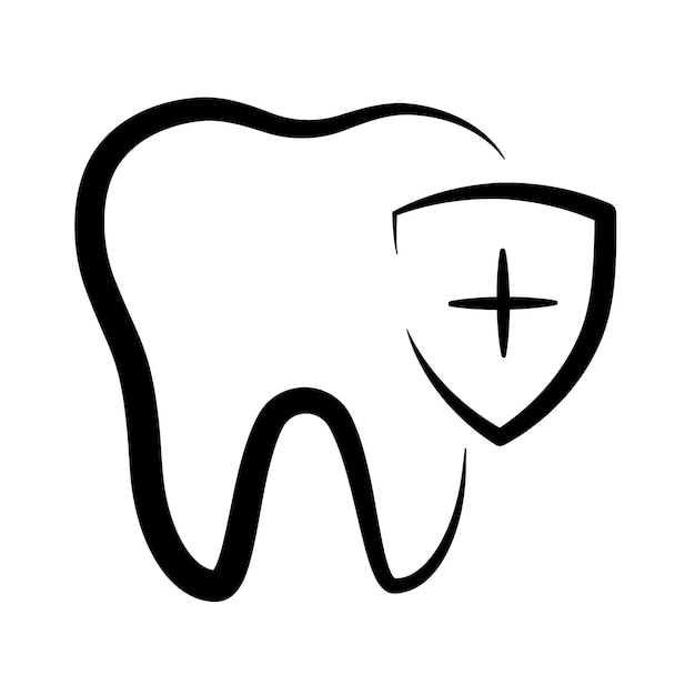 Vetor grátis dente com escudo de saúde doodle