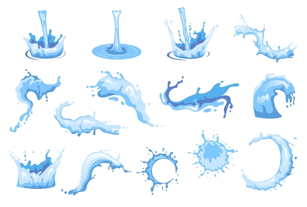 Vetor grátis derramar salpicos de água e gotas ícones planas definir ilustração vetorial isolada