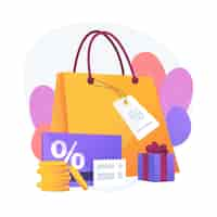 Vetor grátis descontos de venda sazonais. compra de presentes, visitas a boutiques, compras de luxo. cupons promocionais de redução de preços, ofertas especiais de férias. ilustração vetorial de metáfora de conceito isolado