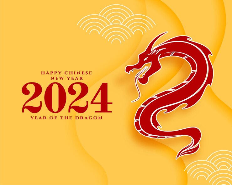 Vetor grátis desejos para o ano novo chinês de 2024 com fundo de dragão do zodíaco