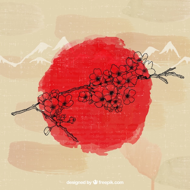 Desenhada árvore de cereja japonesa mão