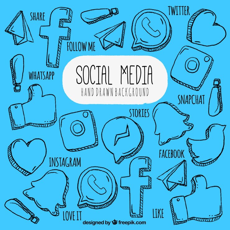 Vetor grátis desenhada coleção rede social mão