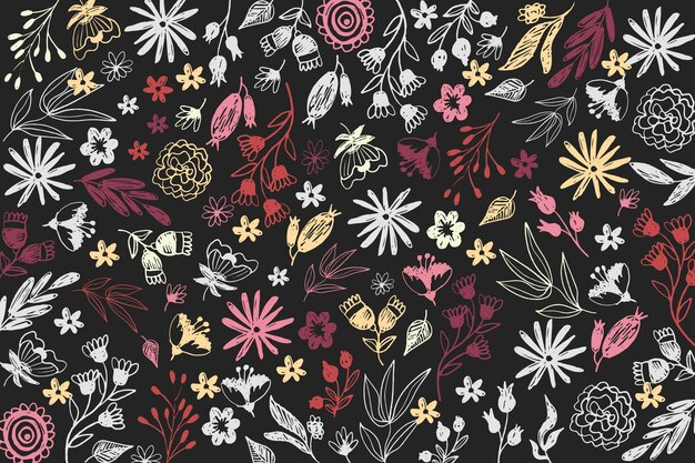 Desenhadas flores coloridas em fundo de quadro-negro