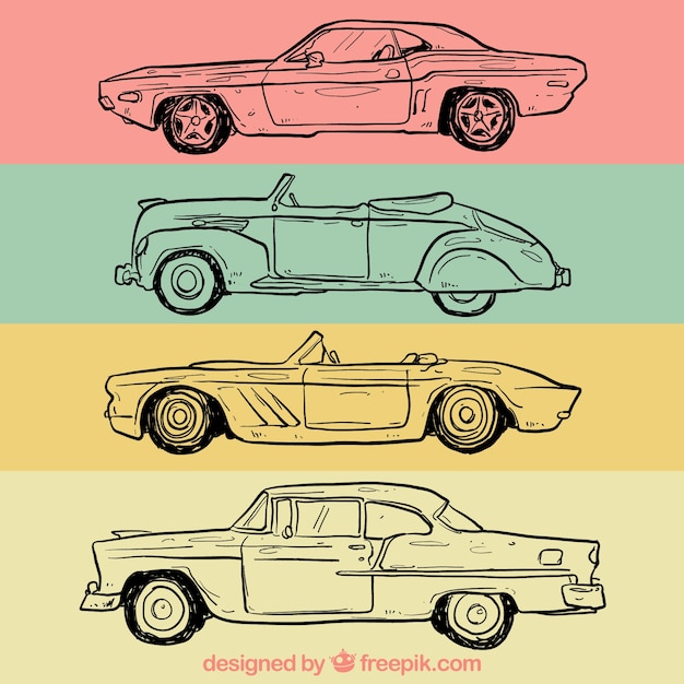 Desenhadas mão carros retros