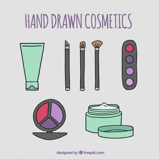 Vetor grátis desenhadas mão cosméticos pacote