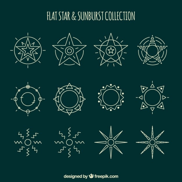 Vetor grátis desenhadas mão estrelas ornamentais e sunbursts