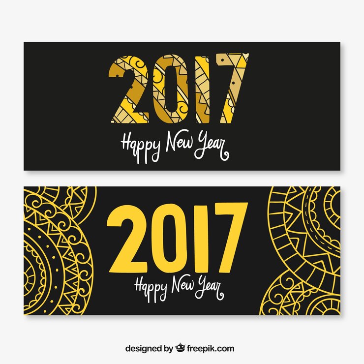 Vetor grátis desenhadas mão ornamental 2017 banners
