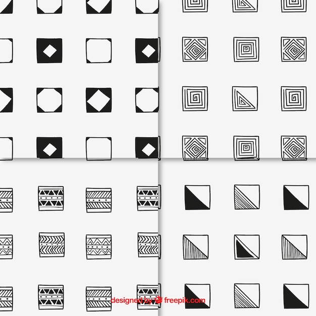 Desenhadas mão quadrados padrões em estilo abstrato