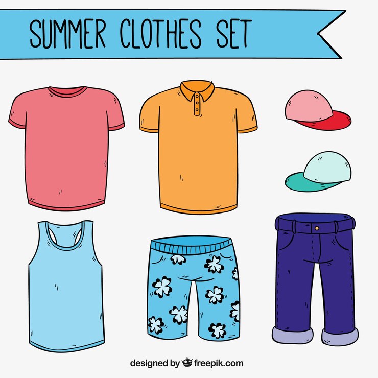 Vetor grátis desenhadas mão roupas de verão definido