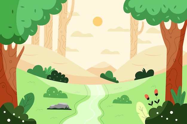 Desenhado à mão design plano paisagem florestal