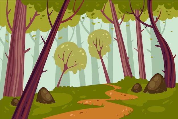Desenhado à mão design plano paisagem florestal