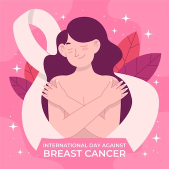 Desenhado à mão dia internacional plano contra ilustração do câncer de mama