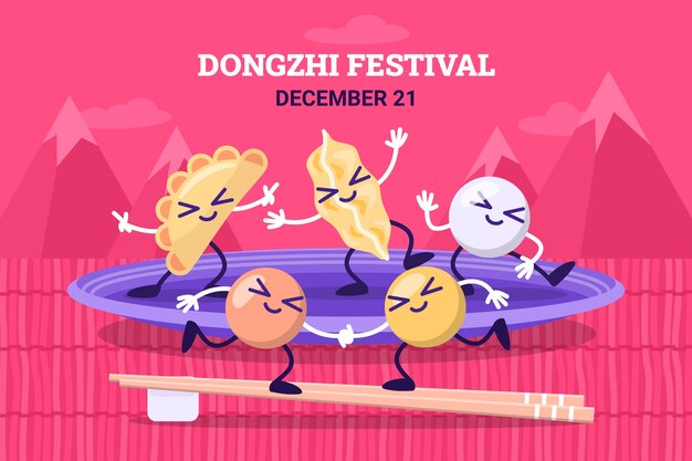 Vetor grátis desenhado à mão fundo plano festival dongzhi com comida