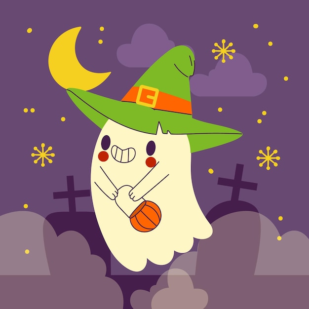 Vetor grátis desenhado à mão ilustração plana de fantasma de halloween