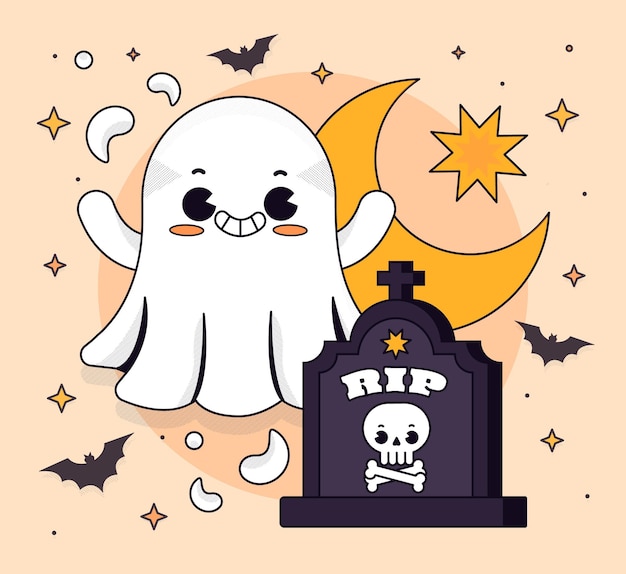 Vetor grátis desenhado à mão ilustração plana de fantasma de halloween