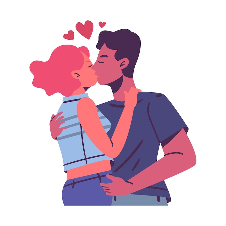 Vetor grátis desenhado à mão lindo casal se beijando