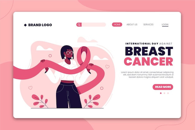 Desenhado à mão modelo de página de destino plana internacional dia contra câncer de mama