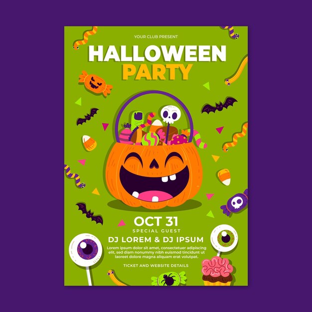 Desenhado à mão modelo plano vertical de panfleto de festa de halloween