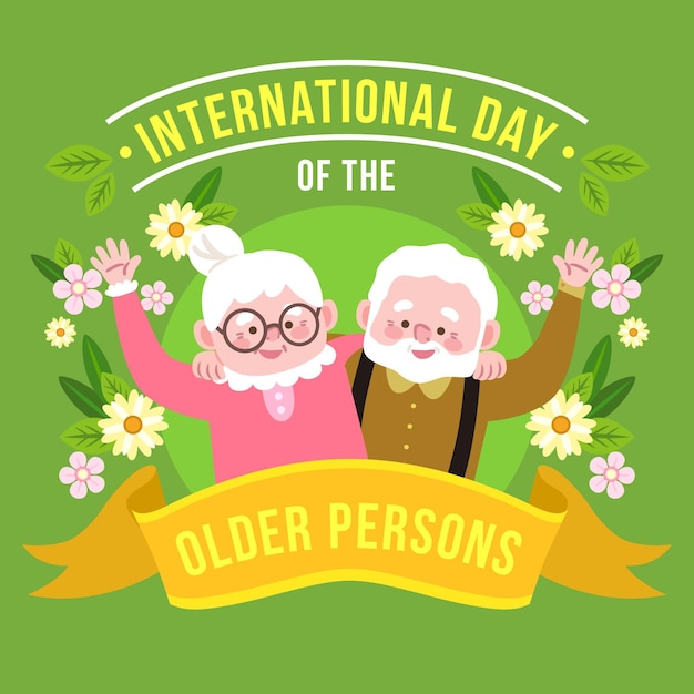 Vetor grátis desenhado à mão no dia internacional dos idosos