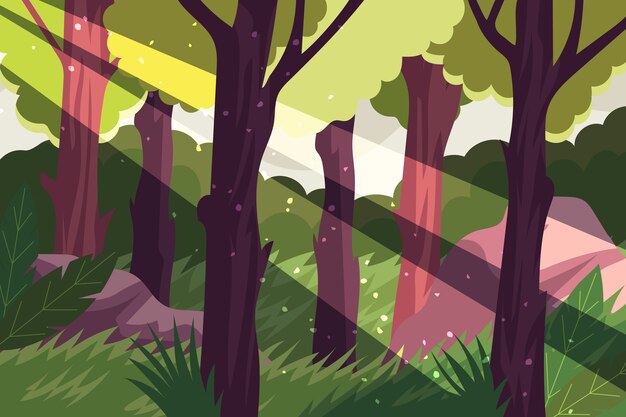 Desenhado à mão paisagem de floresta plana