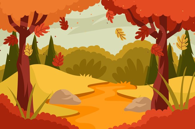 Desenhado à mão paisagem plana de outono