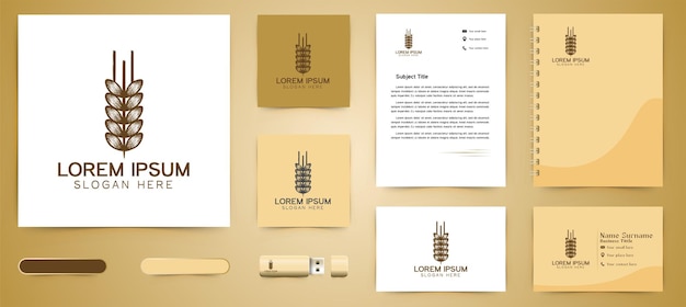 Desenhado à mão trigo, grão, milho, logotipo da agricultura e modelo de marca de negócios inspiração de projetos isolados no fundo branco