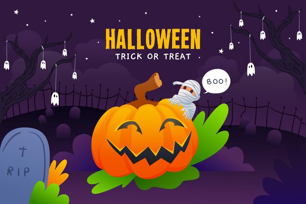 Desenhado fundo de halloween com cemitério