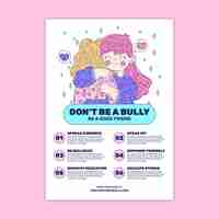 Vetor grátis desenhados à mão 6 passos para prevenir o bullying: cartaz anti-bullying