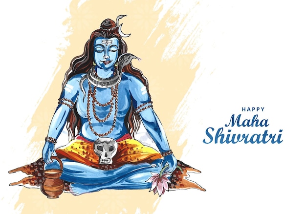 Desenhe à mão senhor shiva feriado maha shivratri fundo do cartão