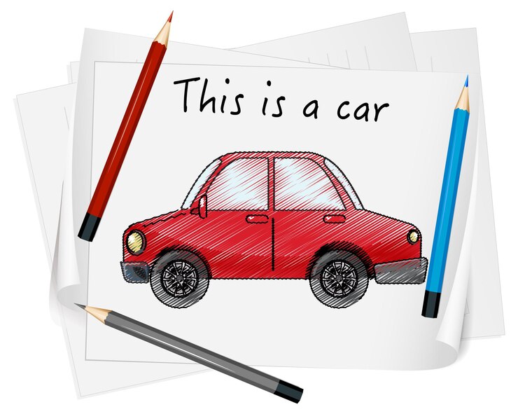 Vetor grátis desenhe um carro vermelho no papel isolado