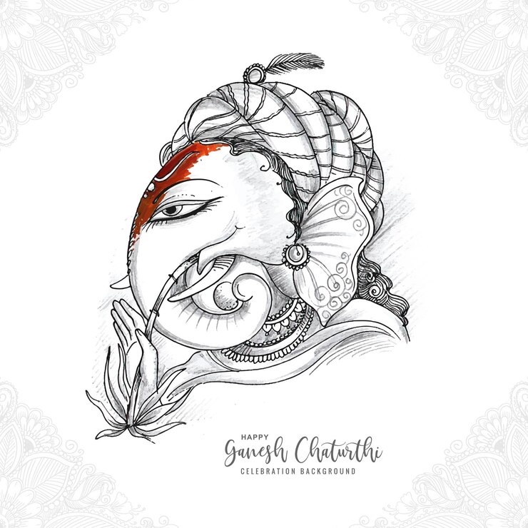 Vetor grátis desenho à mão, senhor ganesh chaturthi, lindo fundo de cartão de férias