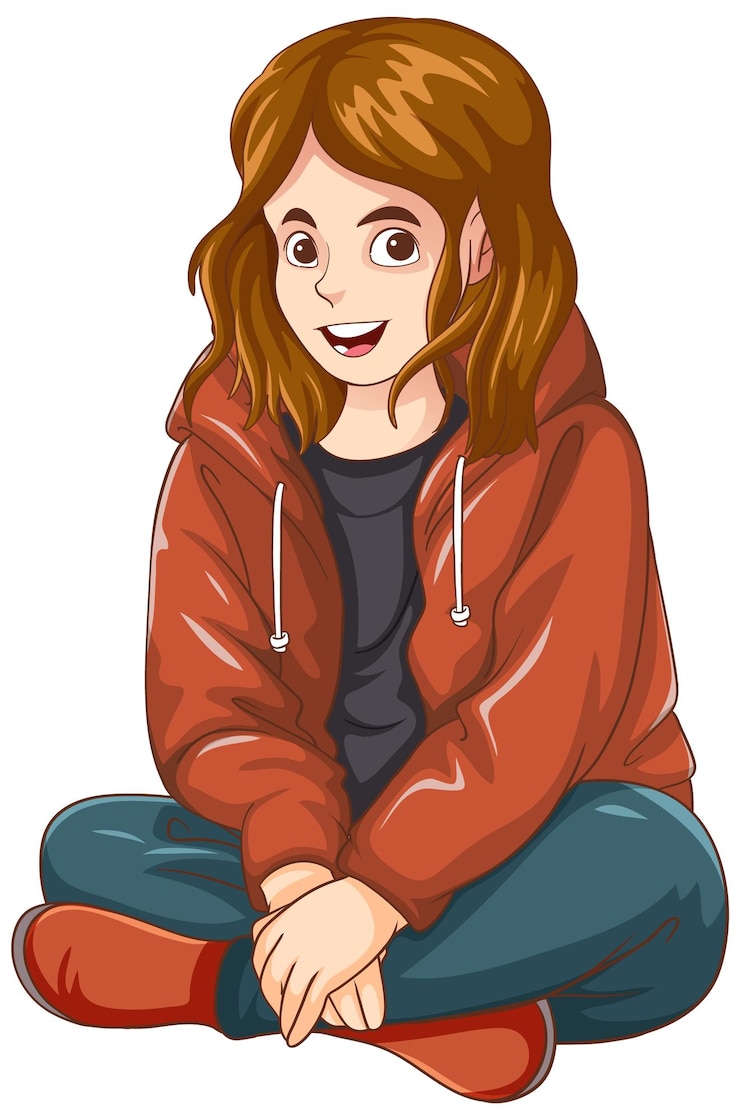 Vetor grátis desenho adolescente feliz sentado no chão